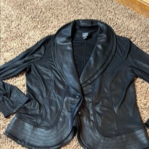 CLARA SUNWOO Black Leather Jacket Tailored Fit Shawl Collar